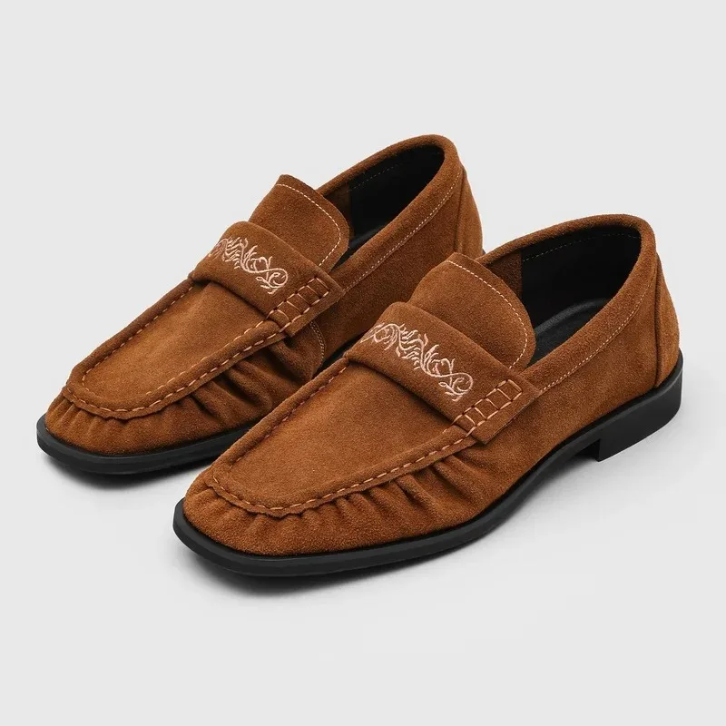 Men Shoes Loafers Luxury Suede Exquisite Chinese Totem Embroidery Shoes Man Soft Anti Slip Driving Trend Commuting Shoes for Men