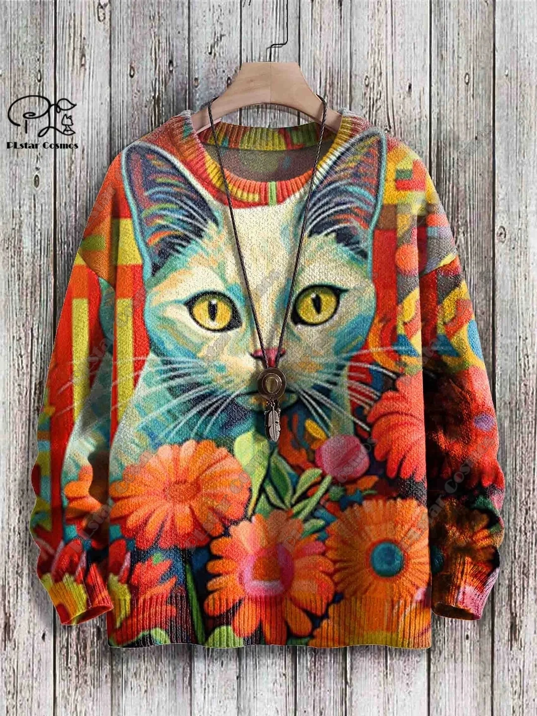 PLstar Cosmos new 3D printed animal series cat pattern ugly sweater street fun casual winter sweater M-6