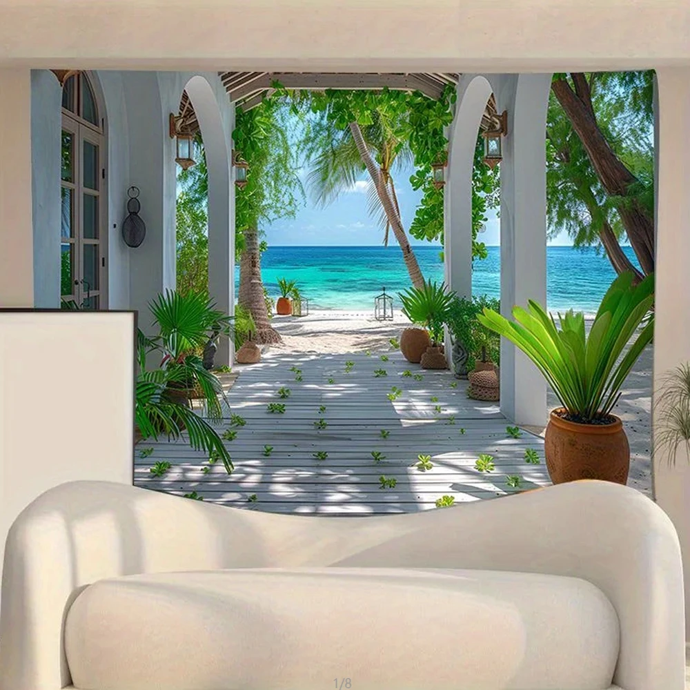 Coastal Bliss 3D Beach Scenery Tapestry For Living Room Bedroom Decor Nordic Tropical Beach Wall Hanging Hippie Home Decoration
