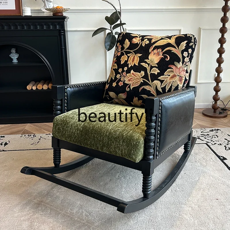 

B6 Solid wood recliner French retro new rocking chair reclining and sitting single lazy sofa chair