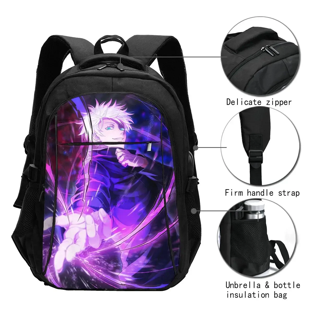 Anime Jujutsu Kaisen Travel Laptop Backpack, Business Water Resistant Laptop Backpack with USB Charging Port, College Bag