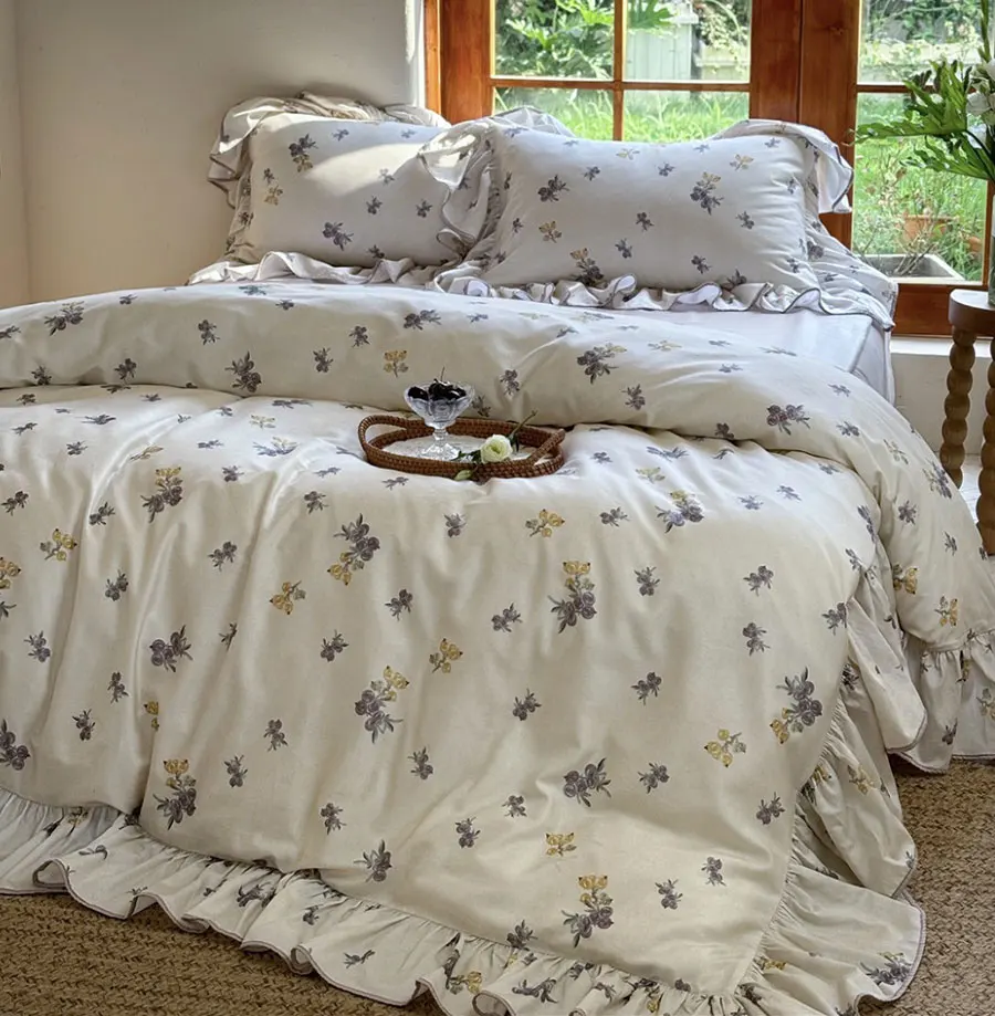 Elegant fairyfair ruffle blueberries bedding set,full queen king lovely double home textile bed sheet pillow case duvet cover