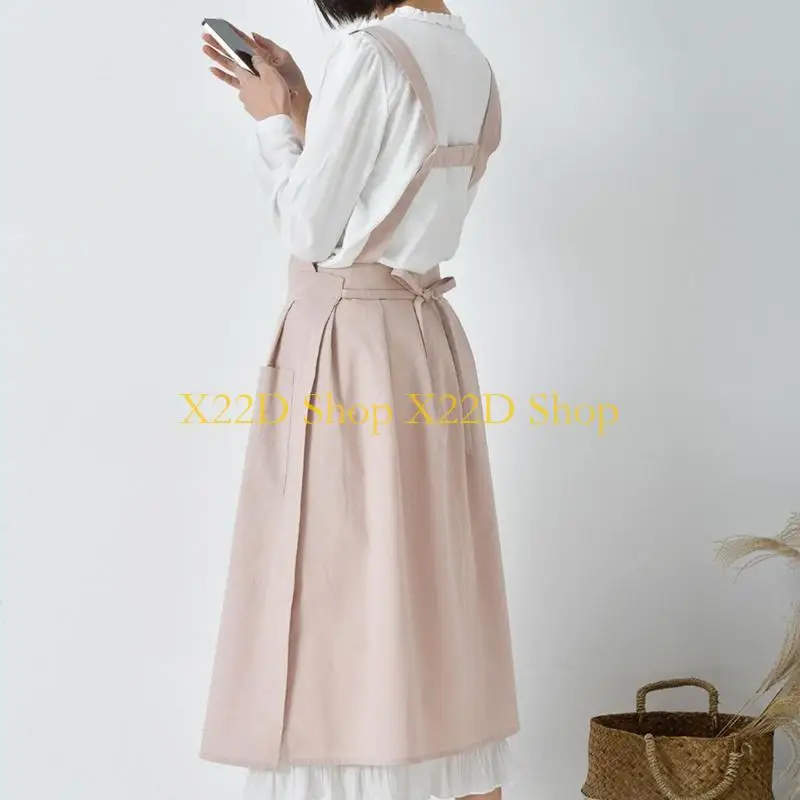 X22D Kitchen Cooking Aprons for Women Vintage Pinafore Apron Dress Baking Apron with Pockets Mother Gift Waterproof Apron