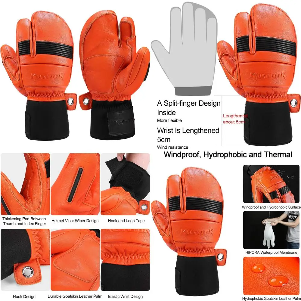 

Waterproof Goat Leather Ski Mittens with Membrane for Outdoor and Winter Activities