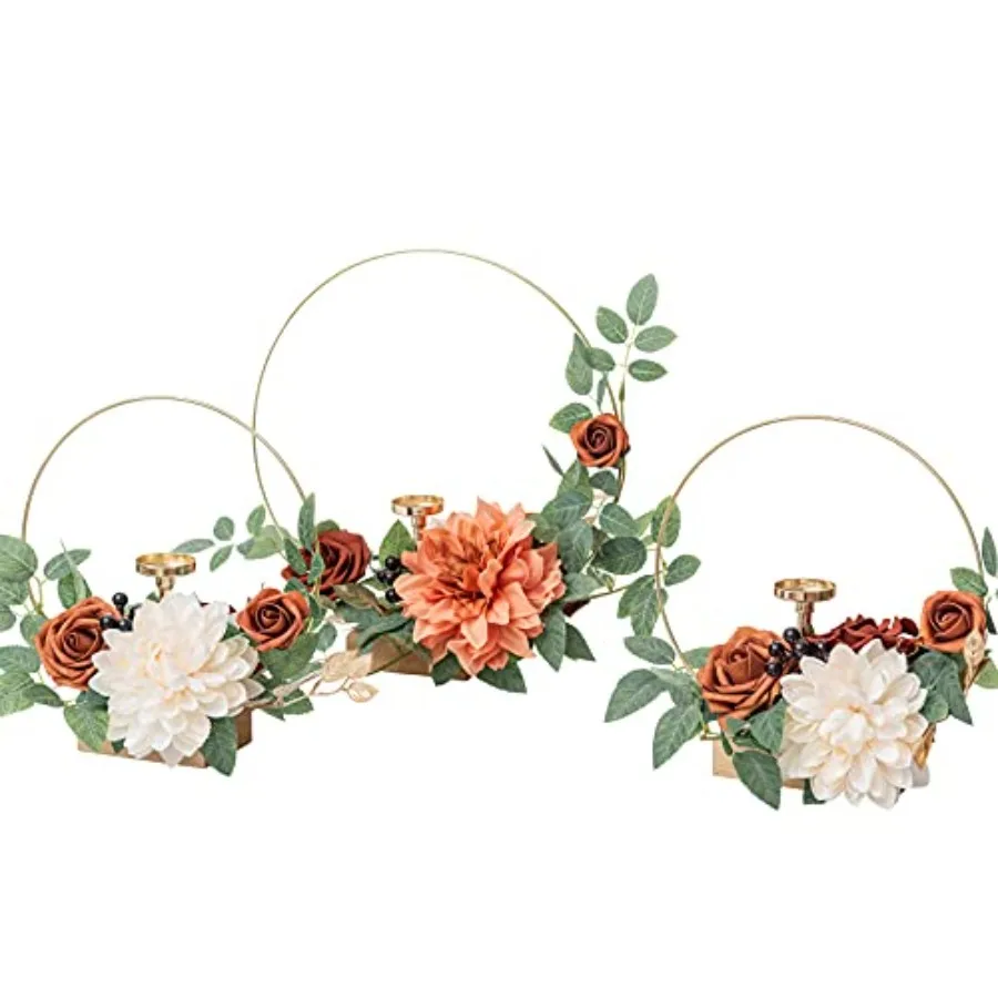 

Candle Holder Hoop Terracotta Wreath Floral Centerpieces for Sweetheart Table Head Table Ceremony Reception Artificial Flowers