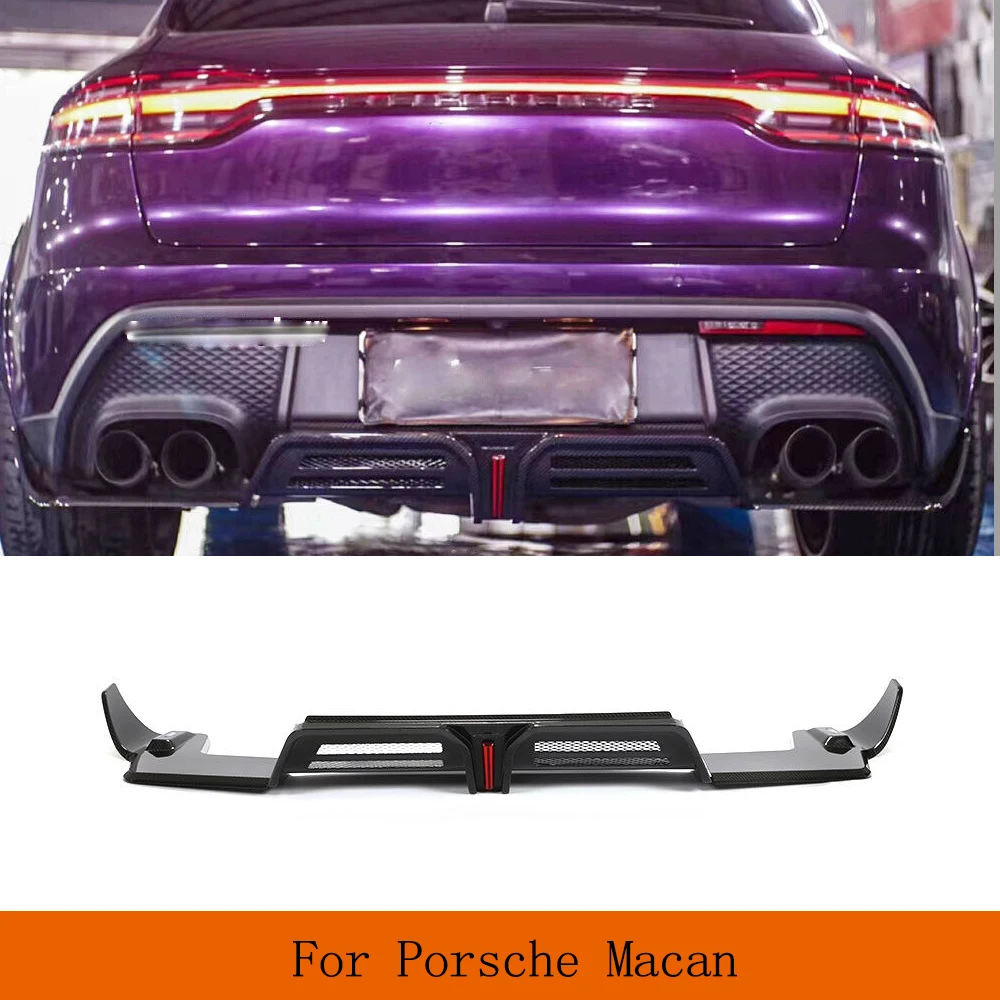 Rear Bumper Diffuser Lip Spoiler With LED for Porsche Macan 2022 2023 GTS Sport Utility Car Rear Diffuser Lip Dry Carbon Fiber