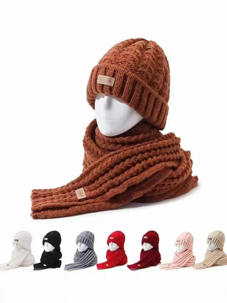 Women's Winter Hat Scarf Warm Integrated Knitted Wool Comfortable Windproof Elastic Fashion Ear Protection Multi functional