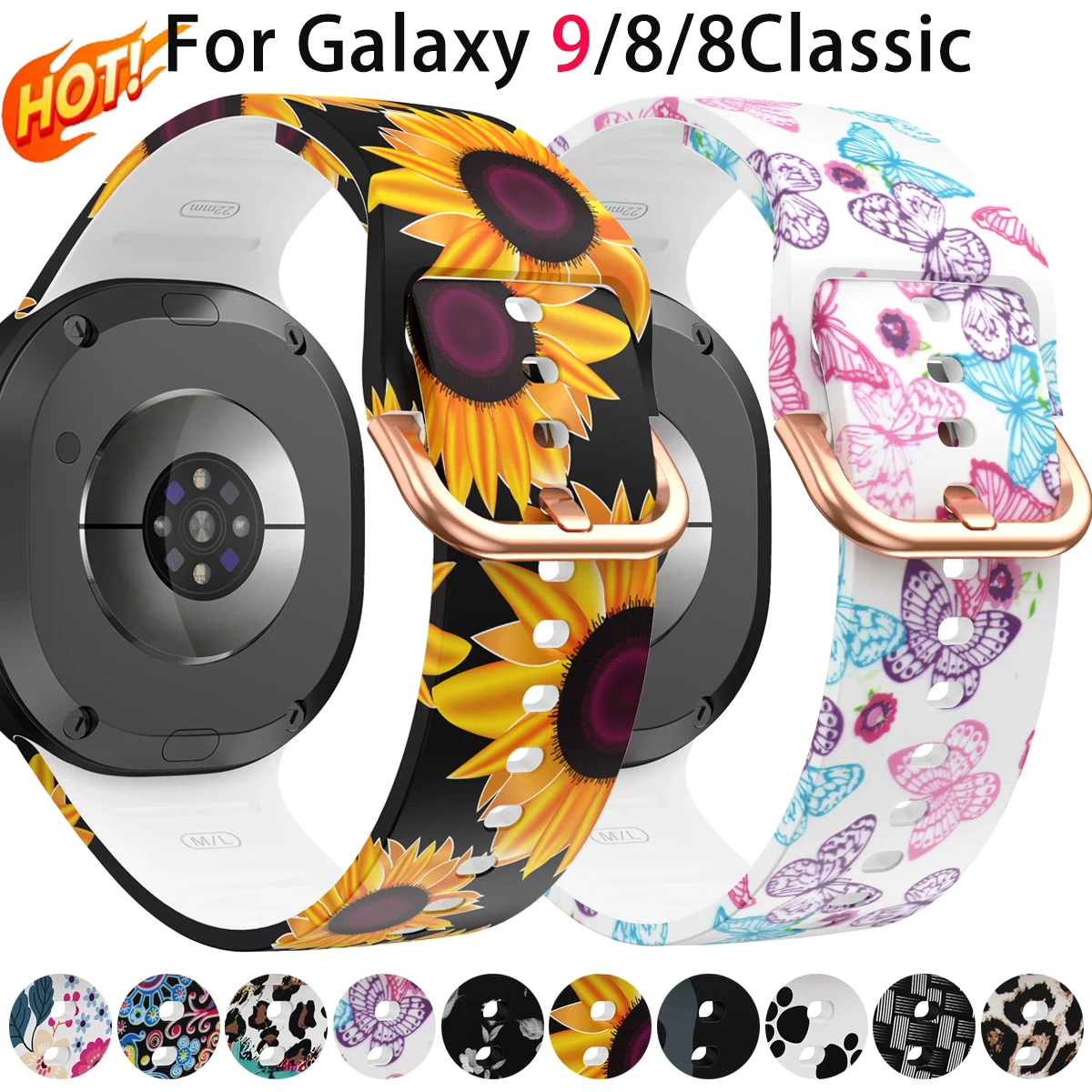 Hot Floral Designs Strap For Samsung Galaxy Watch 9/8 40 44mm Silicone Sport Band For Galaxy 8 Classic 46mm Sunflower Leopard