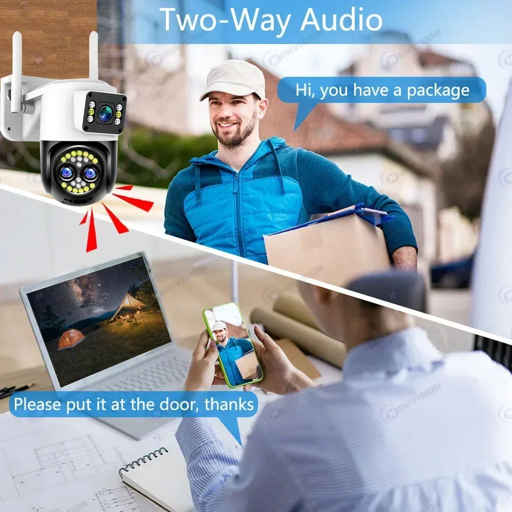 360° Three Lens Security PTZ Camera 12MP 11X Zoom Camera Auto Tracking For Baby Monitor Support Cloud And 128G SD Card Storage