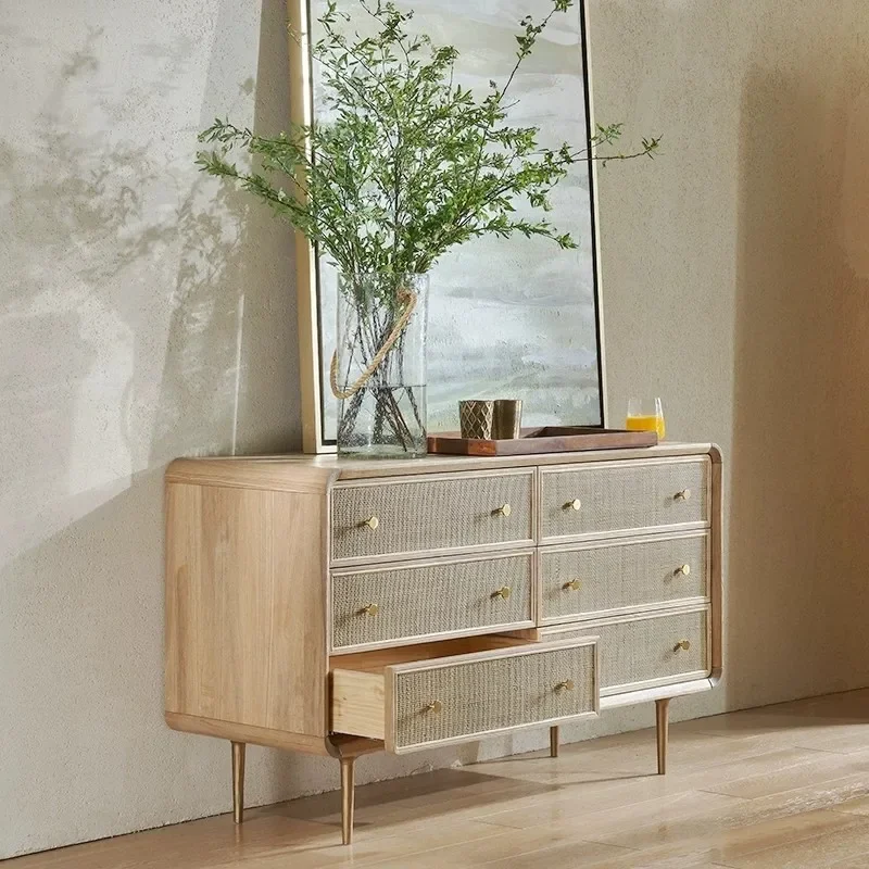 Armoire de poitrine en rotin et bois massif, pays américain, élément créatif à six coffres, chambre à coucher nordique, salon