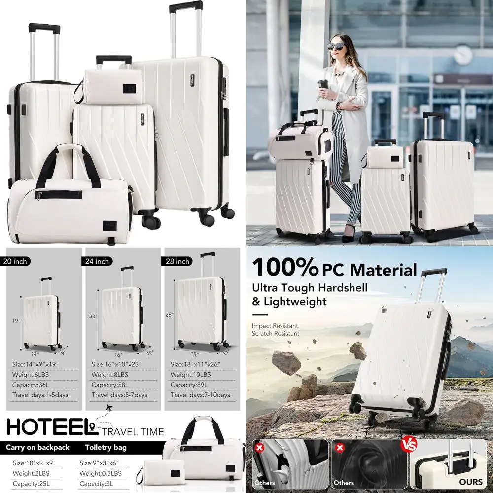 

Beige 5-Piece Luggage Set with Gym Bag, 100% PC Hardshell, 360° Spinner Wheels, TSA Lock, Waterproof Travel Accessories