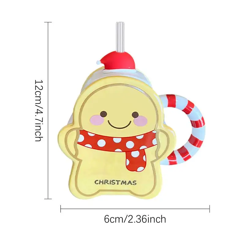 Gingerbread Man Mug Milk Tea Cup With Straw Cartoon Cute Ceramic Cup 3D Gingerbread Man Cute Christmas Mugs For Holiday