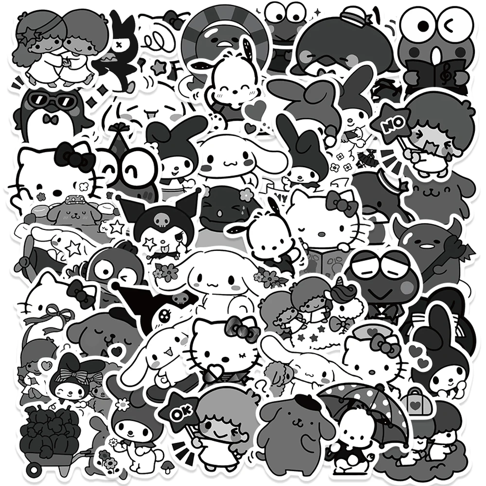 

10/30/50/100pcs Black And White Sanrio Cartoon Stickers Pochacco Kuromi Anime Sticker Notebook Water Bottle Laptop Kid Decal Toy