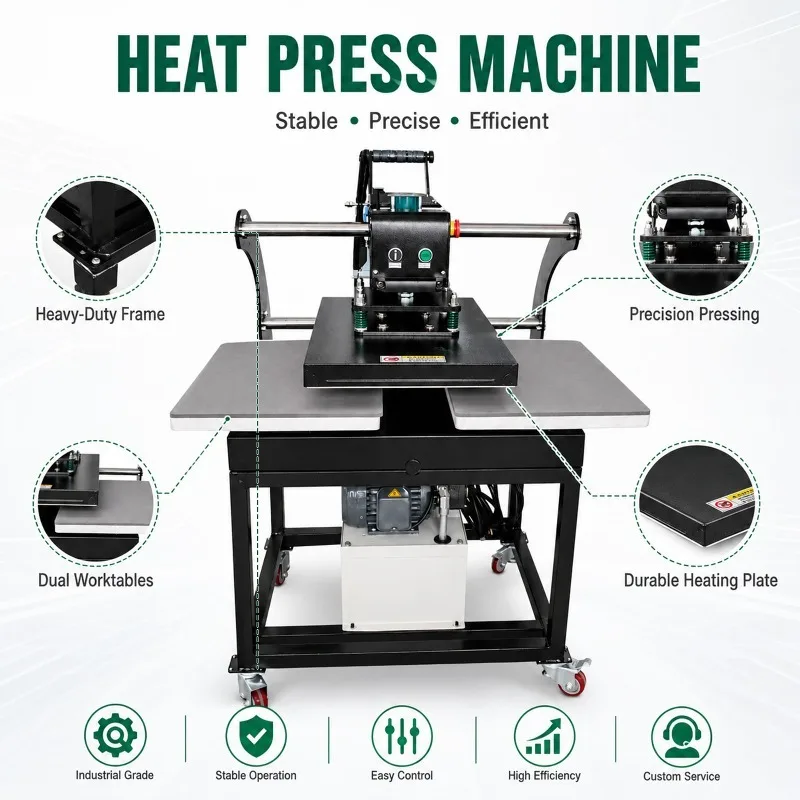 Slide Out Dual Station Pneumatic Heat Press Machine Industrial Grade for Textile Fabric Batch Printing Production