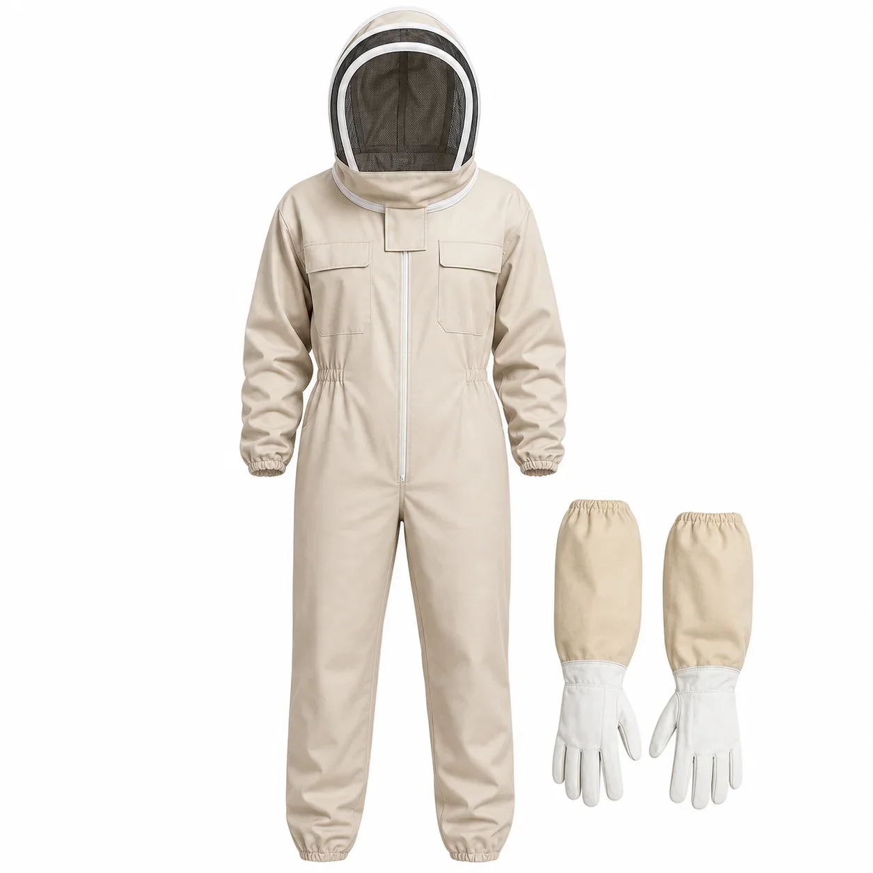 Professional Beekeeping Suit Set with Ventilated Coverall & Sheepskin Gloves, Ideal for Outdoor Beekeeping and Honey Harvest