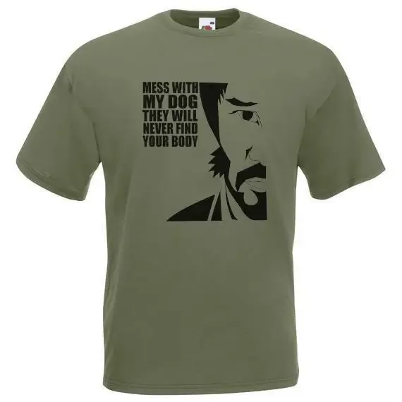 Camiseta Unisex de manga corta, camisa de manga corta, 100% algodón, color verde oliva, Don't Mess With My Dog, Hitman, Keanu Assassin, alta calidad