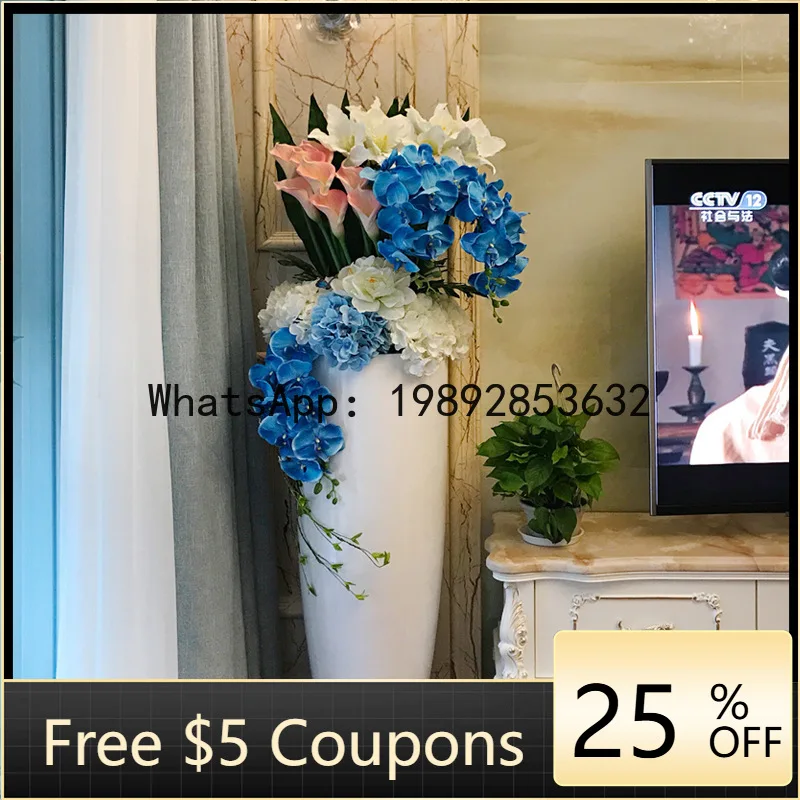 Z4 Floor-standing Large Vase High-end Decorative Piece Artificial Fake Flowers  Large Vase TV Cabinet Side Decoration Floral Art
