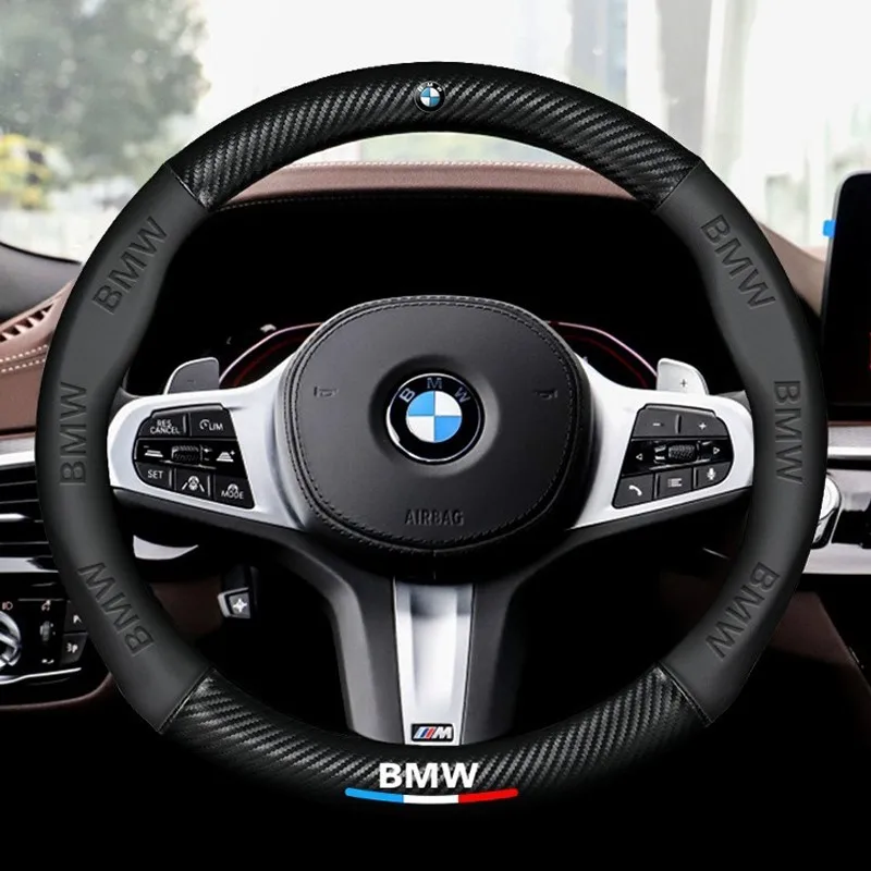 

For BMW Car Steering Wheel Cover M X1 X3 X5 X6 G20 G30 E39 E46 E87 E90 E92 F10 F15 F30 Carbon fiber Nappa Leather Accessories