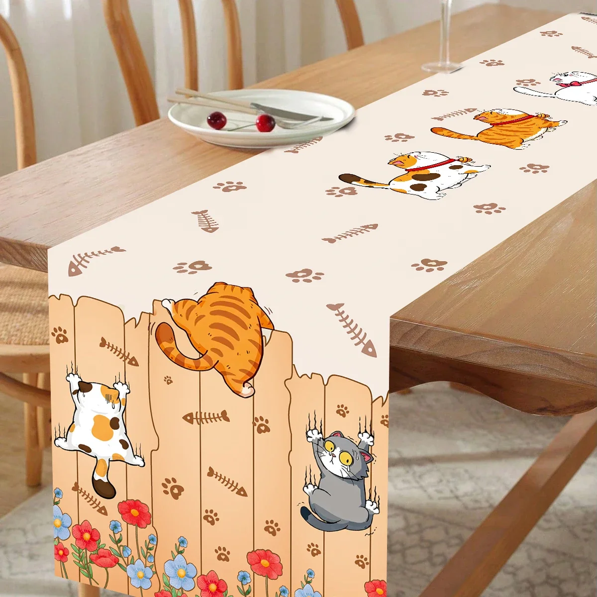 

Cartoon Cat Polyester Table Runner Birthday Flag Birthday Party Decoration Kids Girl Wedding Party Supplies Baby Shower Decor