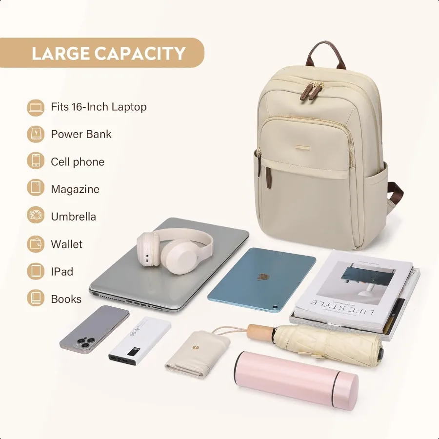 Zaino da viaggio per escursionismo per donna Casual Busin Weekender Borsa per laptop multistrato da 16 pollici albicocca