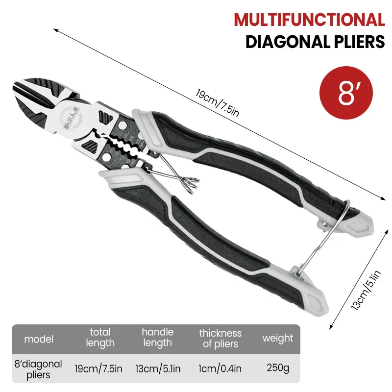 AIRAJ Multifunctional Universal Diagonal Pliers Hardware Wire Cutters Professional Electrician Anti Slip Durable Repair Tools