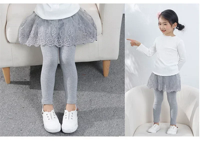 Baby Mädchen Leggings Frühling Herbst Kinder Spitzenrock-Leggings Niedliche Einfarbige Prinzessinnenkleidung 1-7 Jahre Kinderhosen – Detail 10