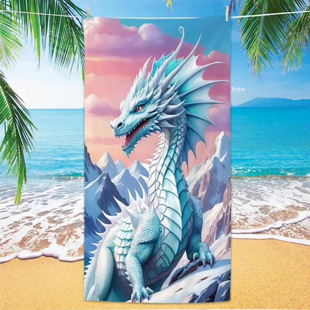Dragon Pattern Beach Towel, Digital Printing Thin Quick-Dry Anti-Sand Microfiber Lightweight for Swim, Yoga, Travel, Gym, Gift