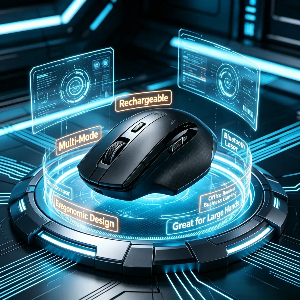 

RAPOO MT750 Rechargeable Multi-Mode Bluetooth Laser Mouse, Ergonomic for Large Hands, Perfect for Office Business Gaming