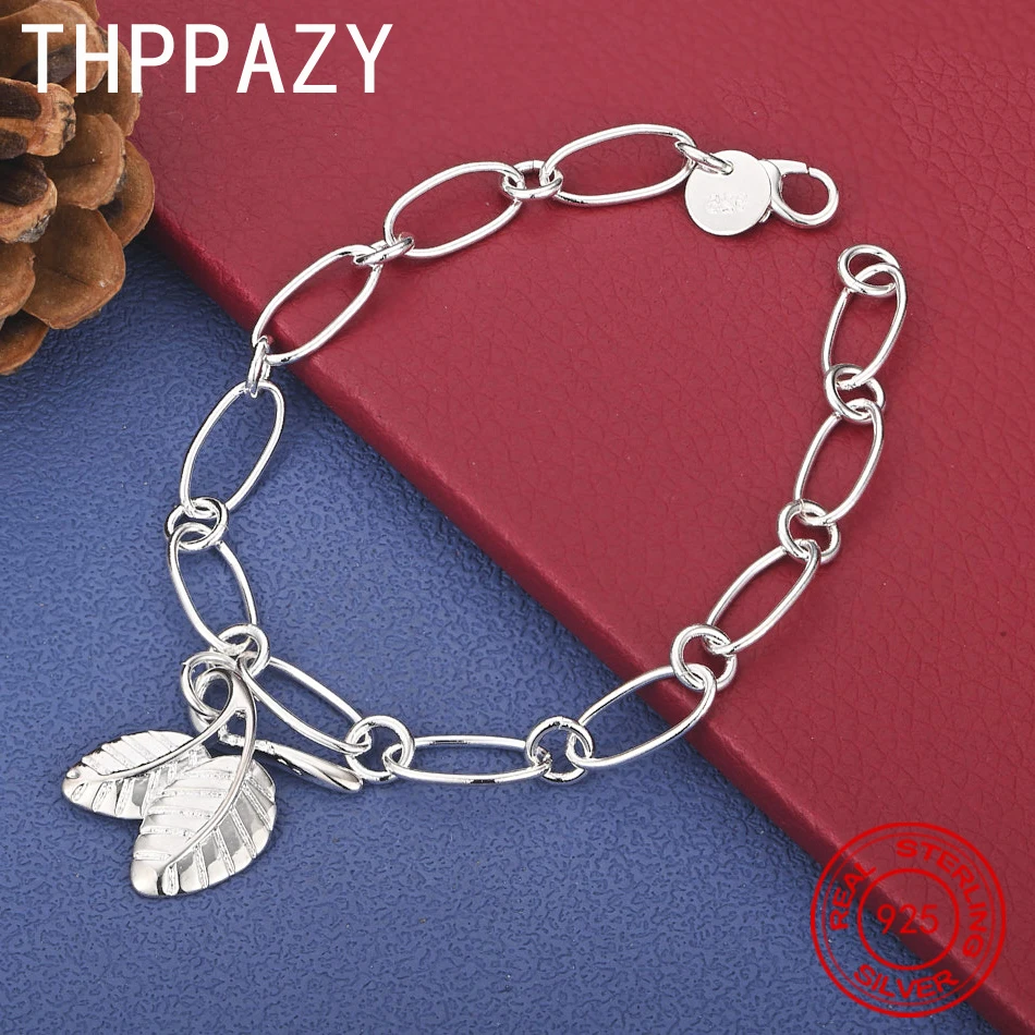 

THPPAZY 925 Sterling Silver Leaf Bracelet For Men Women Party Birthday Engagement Wedding Fashion High Quality Jewelry Chain