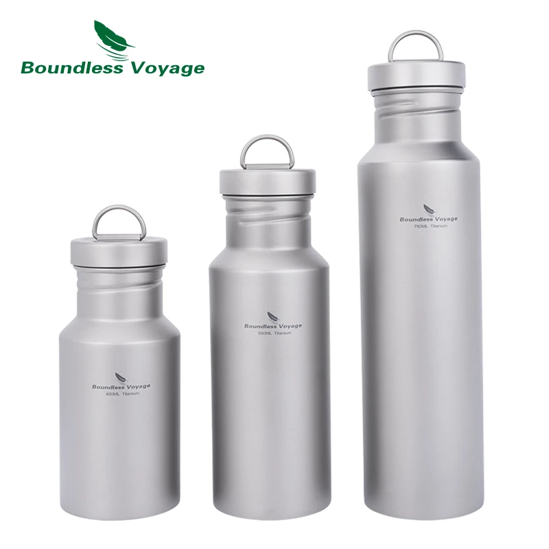 Bezgraniczna podróż z szerokimi ustami tytanowa butelka z pokrywką szczelna sportowa butelka na wodę kempingowa pojedyncza warstwa kolba, 400/550/750ML
