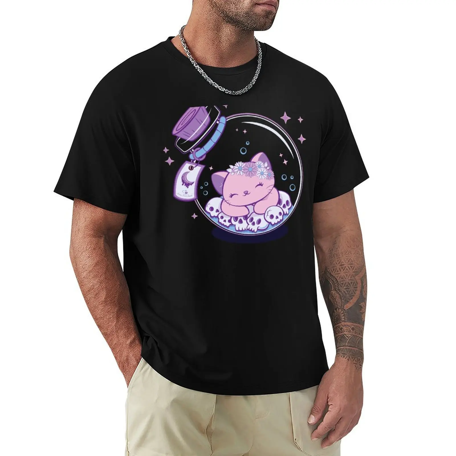 

Creepy Cute Cat and Skulls in Bottle Pastel Goth T-Shirt vintage clothes custom shirt designer shirts men t shirt