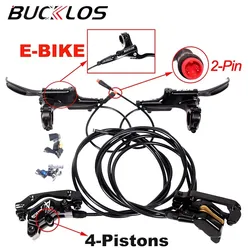 BUCKLOS E-Bike 4-Piston Ebrake Hydraulic Disc Brake Set Front&Rear Electric Scooter Bicycle Brakes Power Off 1150/1950mm Brakes