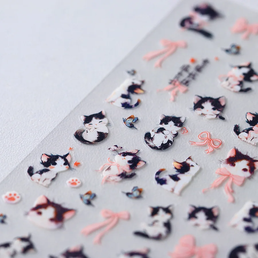 1 pz 5d sollievo gattino gatto adesivi per unghie artistiche divertente gattino che cattura farfalla autoadesivi decalcomanie per unghie manicure decorazione decalcomanie