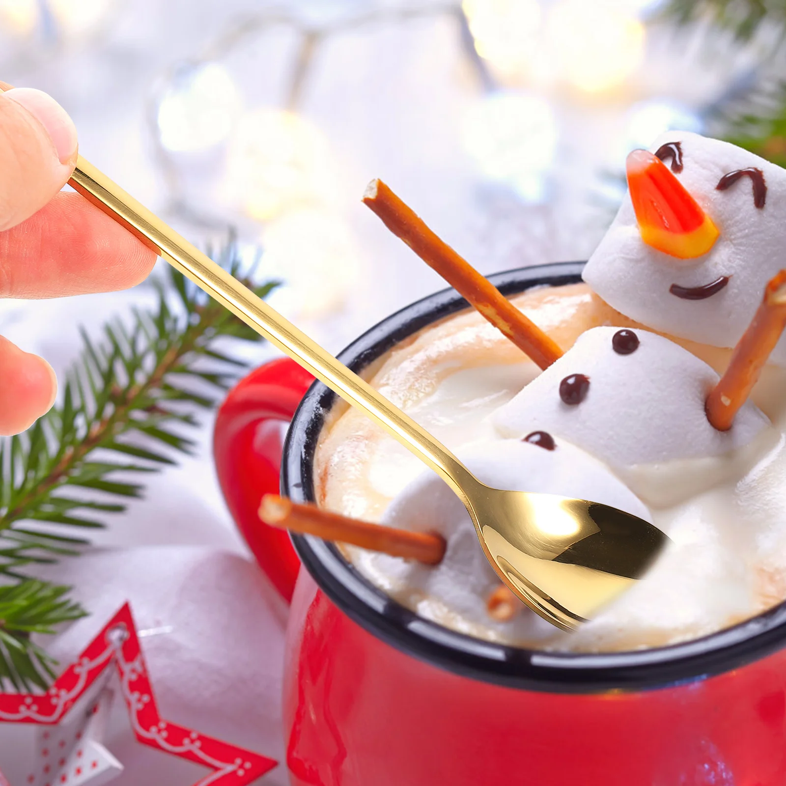 

Рождественский набор ложек из 3 предметов, десертные ложки из нержавеющей стали для смешивания кофе, йогурта, праздничная посуда, кухонная посуда