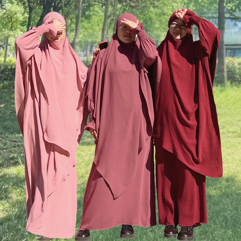 

Eid Hooded Women Muslim Hijab Dress 2 Piece Set Prayer Garment Kaftan Abaya Ramadan Khimar Gown Djellaba Jalabiya Islam Clothing