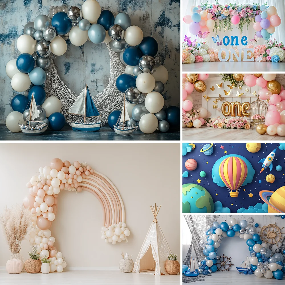

Newborn Baby 1st Birthday Backdrop Colorful Balloon Boy Girl First Birthday Decoration Baby Shower Bohemian Photo Background