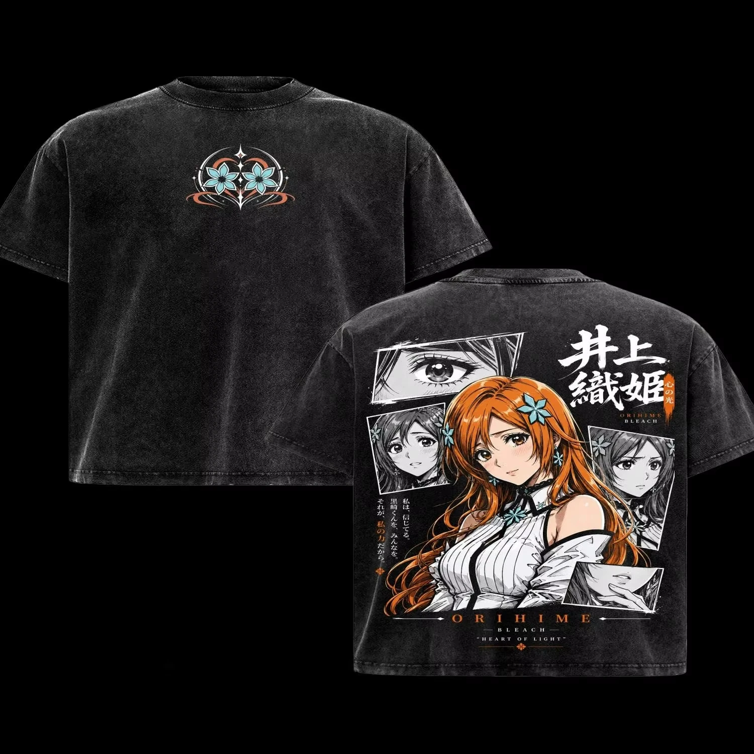 Summer Hot Sale Manga BLEACH Inoue Orihime Printed Vintage Washed T-shirt Y2K Men Women Harajuku Gothic Cotton Oversized T-shirt