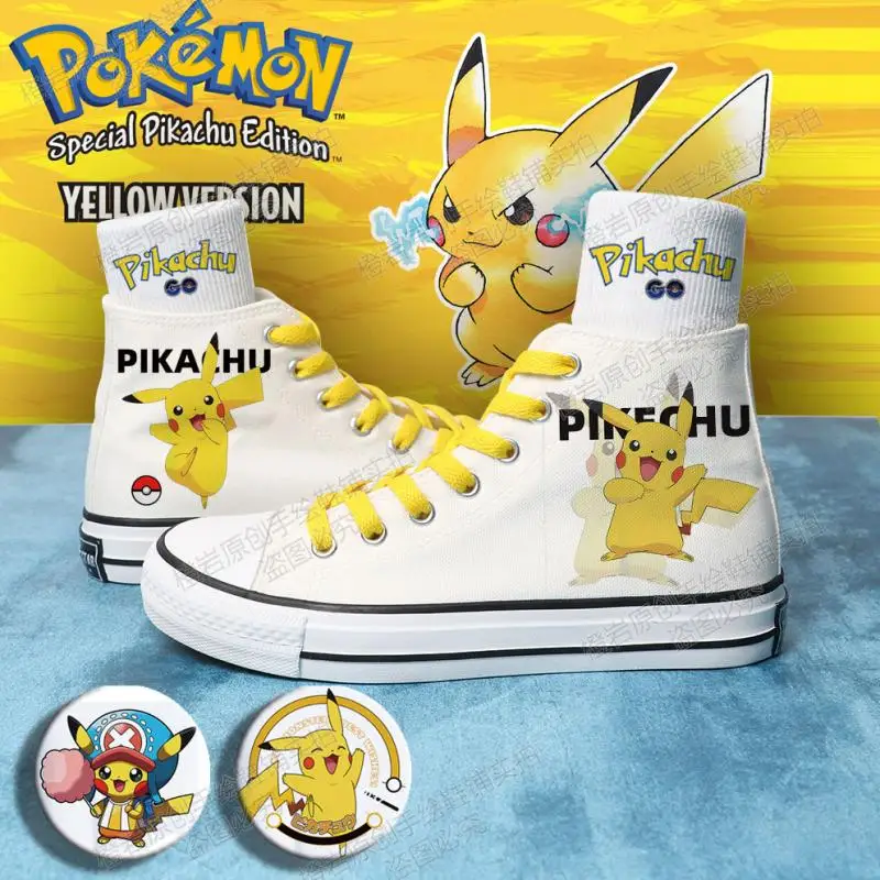 Pokemon Pikachu Anime scarpe di tela studenti estate scarpe basse stampate dipinte a mano bambini Sneakers alte traspiranti regalo