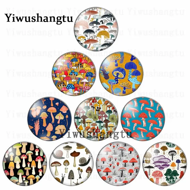 Mushroom group painting Happy atmosphere 12mm/20mm/25mm/30mm Round photo glass cabochon demo flat back Making findings