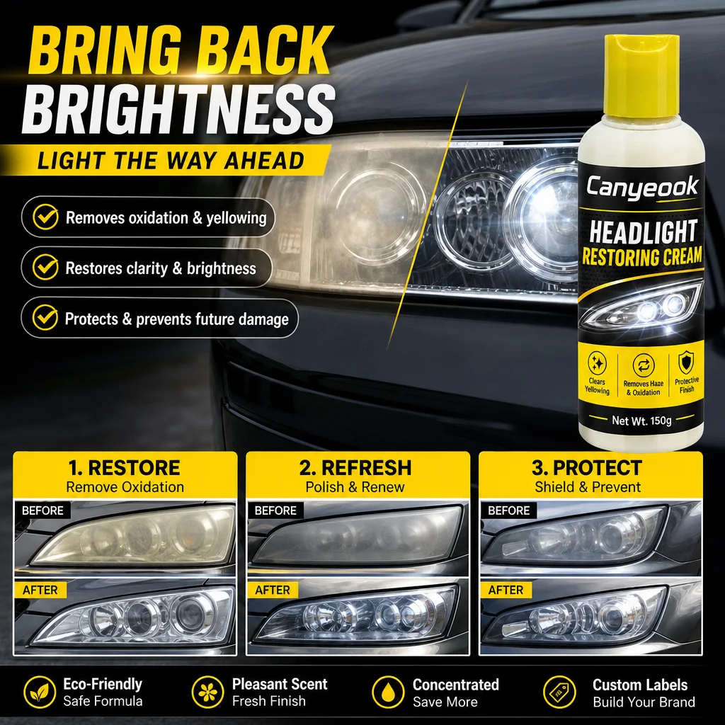 CANYEOOK Headlight Restorer Cream 150g - Remove Yellow Oxidation Restore Clear Bright Lens Anti-UV Coating for Car Truck
