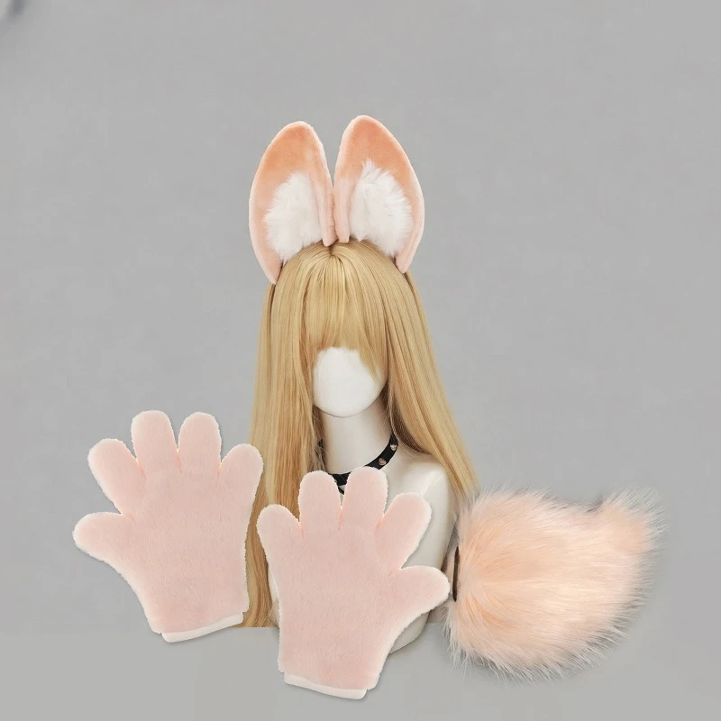 

Плюшевая повязка на голову с ушками животных и лисьим хвостом, реалистичный фурсьют для Хэллоуина, комикс-выставок, вечеринок, косплея в стиле JK, Лолита, аниме