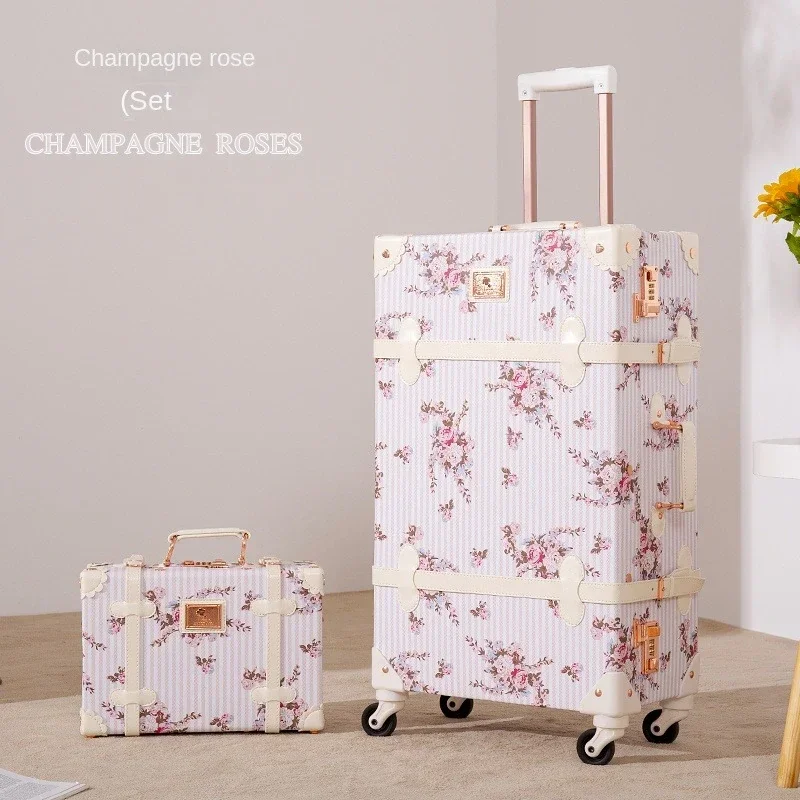 Retro Floral Suitcase Ladies Spinner Rolling Luggage Suitcases Sets with Small Makeup Case Boarding Trolley Case 20  24 26 Inch