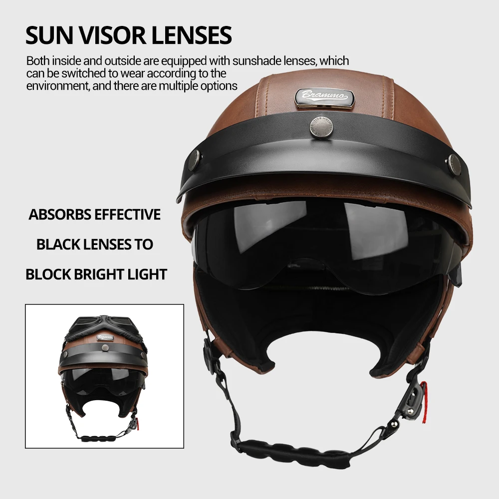 Motorcycle Half Helmet Leather Motorcycle Helmet Vintage Fashion Safety Helmets Motorbike Open Face Helmet Anti-fall SunCap M-XL