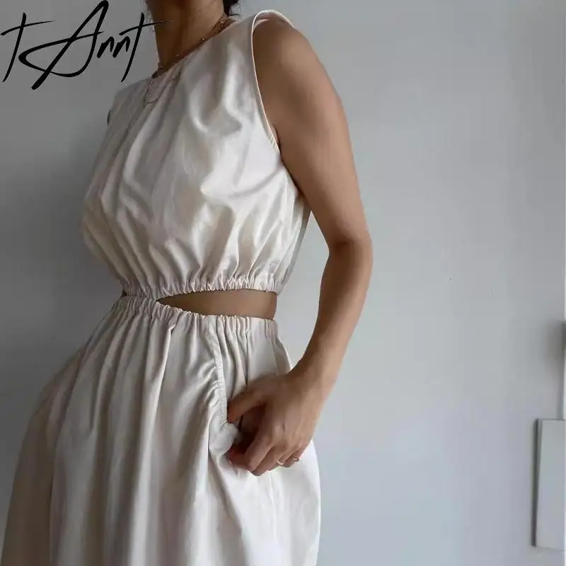 

Tannt Women Dress Asymmetry Sleeveless Hollow Out Shirt Dresses For Women Black Fashion Casual Long Summer Dresses 2025 New