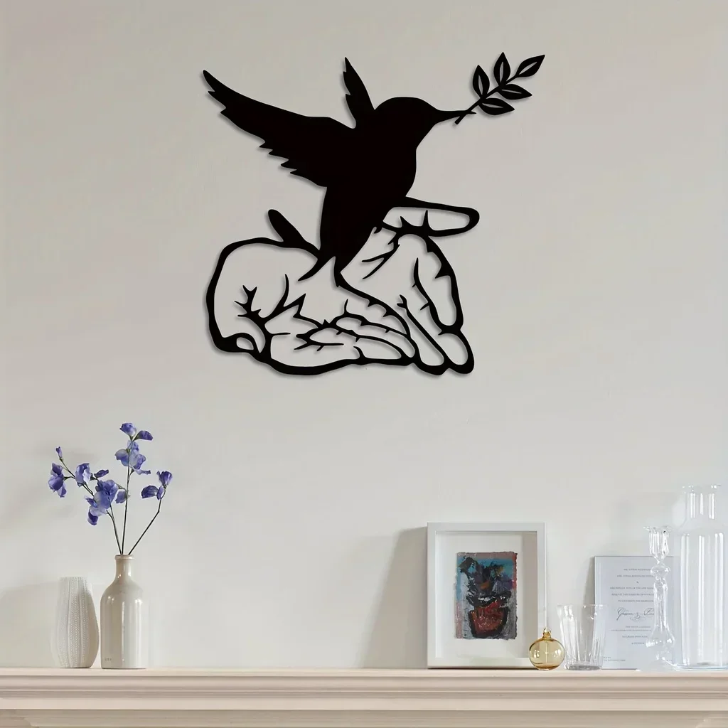 Decoración del hogar de Metal de pájaro de la libertad de la paz, letrero de pájaro de la libertad de la paz única, decoración de pared, placa artística, adornos geométricos para dormitorio recortados