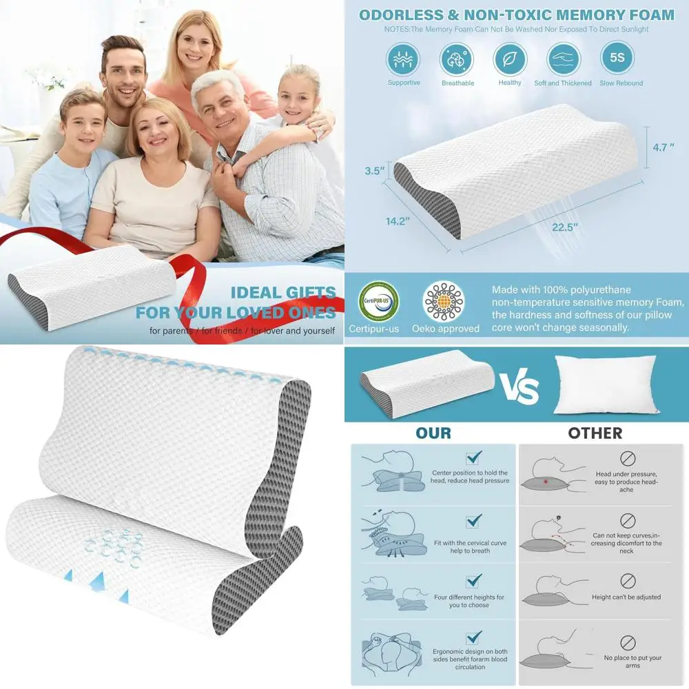 

Комплект охлаждающих подушек Queen Size из пены с эффектом памяти, 2 штуки, для сна, эргономичные подушки для поддержки шеи и плеч с серыми наволочками