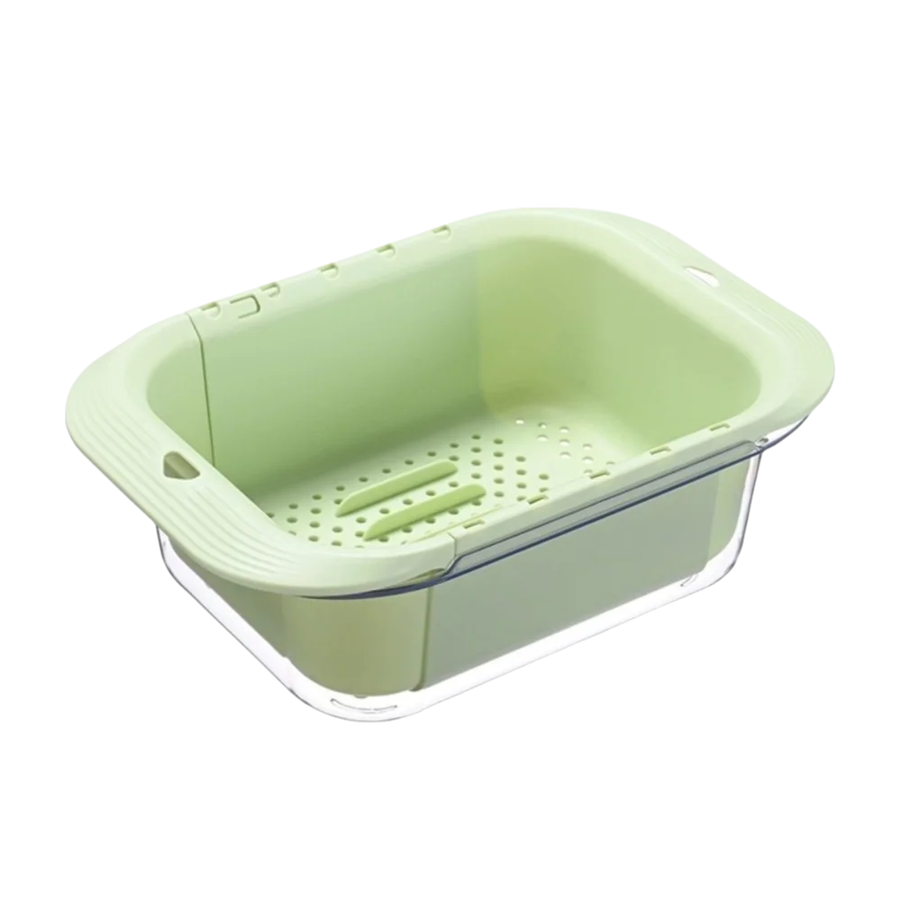 

Large Capacity Double-Layer Draining Basket Retractable Side Handle Fruits Cleaning Basket Plastic Vegetable Washing Basin