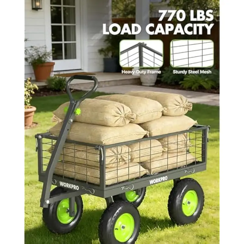 Extra Large 2-in-1 Utility Wagon with Collapsible Sides and Flatbed Mode • 770 lb Steel Frame • 180° Adjustable Tow Handle • 270