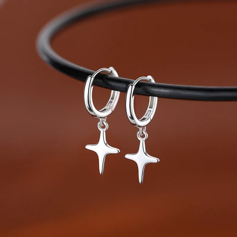 ENSHIR Silver Color Star Pendant Hoop Earrings for Women Men Simple Temperament Fashion Jewelry Gifts Wholesale