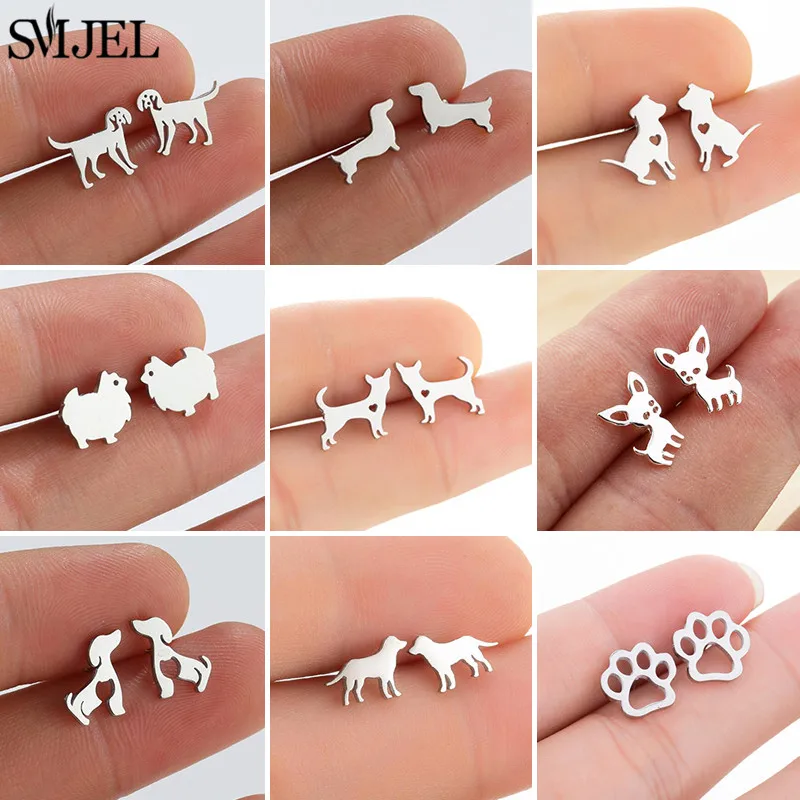 Petites boucles d'oreilles mignonnes en forme de chien chihuahua pour femmes, bijoux quotidiens, boucles d'oreilles à motif de pattes de teckel, boucles d'oreilles animales